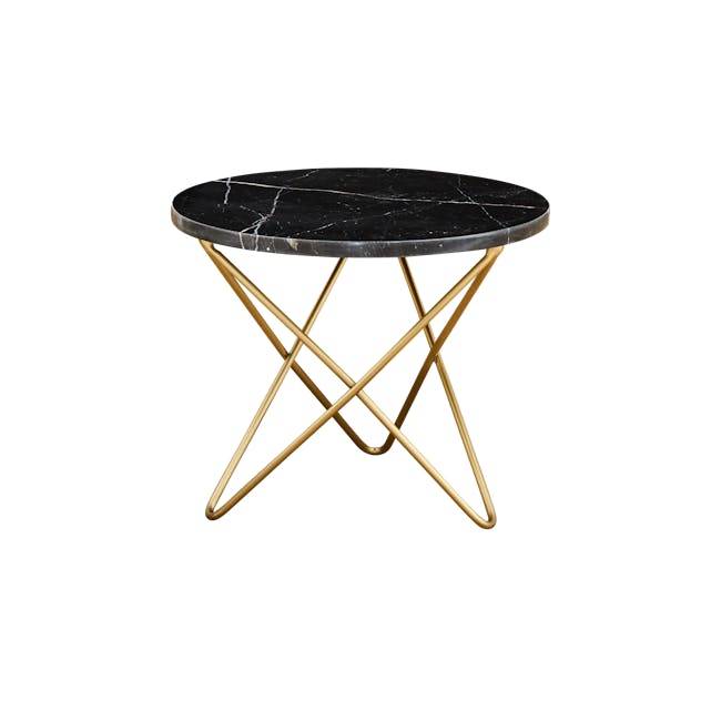 Lencia Marble Side Table - Black, Gold - 1