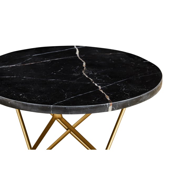 Lencia Marble Side Table - Black, Gold - 2