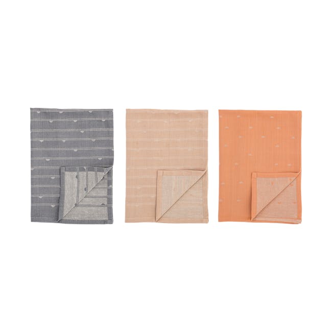 Lino Towels -  Orange, Beige, Grey (Set of 3) - 0