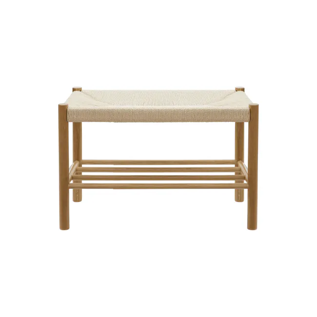 Anakie Bench 0.7m - Oak - 2 - Wooden bench with woven seat, minimalist design, natural wood finish, simple structure