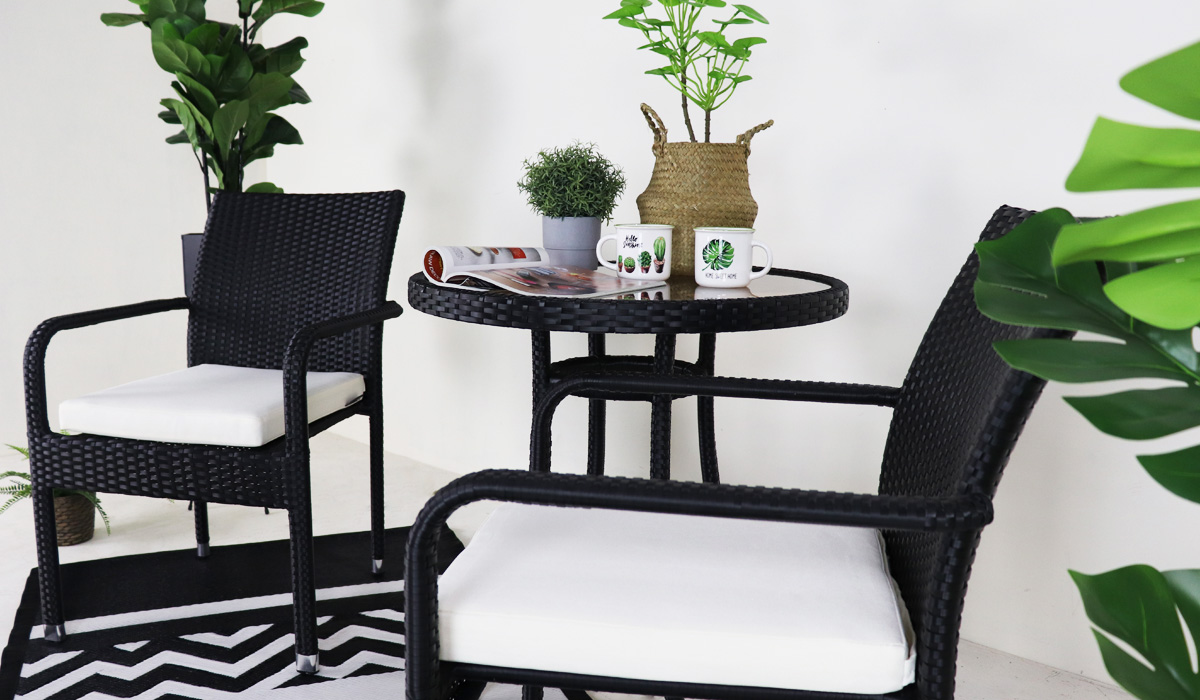 Balcony Chair Bistro Set White Cushion, Arena Living HipVan