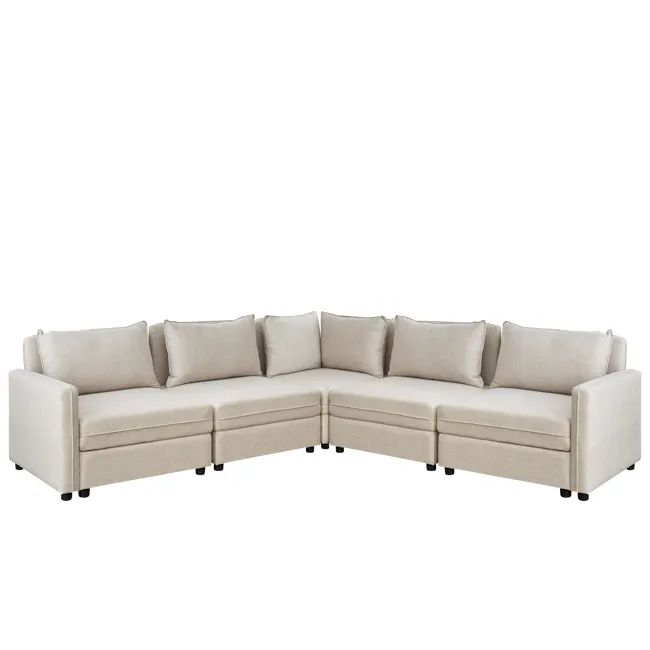 Cameron Corner Unit - Sand (Fabric) - 8 - Modern beige sectional sofa, minimalist design, comfortable cushions, sleek black