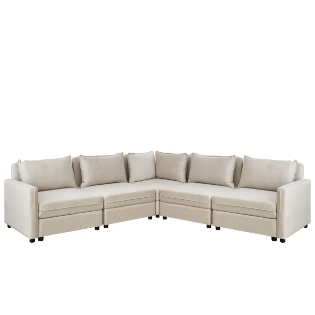 Cameron Corner Unit - Sand (Fabric) - 8 - Modern beige sectional sofa, minimalist design, comfortable cushions, sleek black