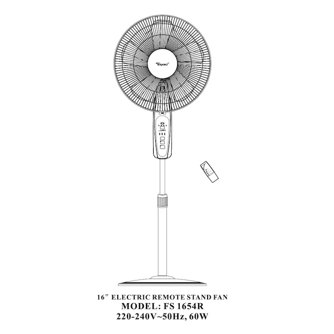 TOYOMI Stand Fan with Remote 16" - FS 1654R - 4 - Electric remote stand fan model FS 1654R, 16-inch fan with 220-240V, 50Hz