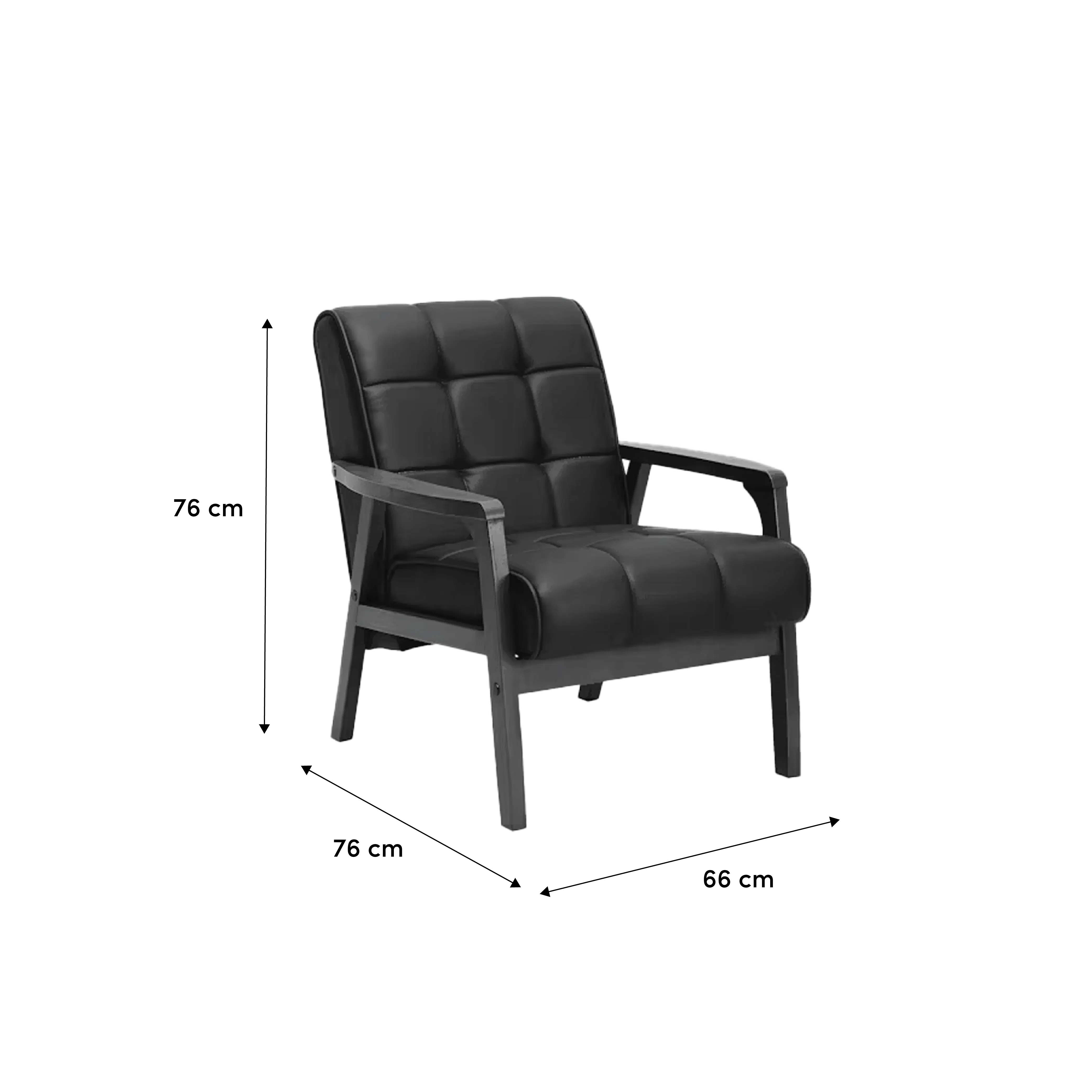 Tucson Armchair - Natural, Cool Grey (Pet Friendly Fabric) - 13 - Black leather lounge chair, 76 cm height, 66 cm width