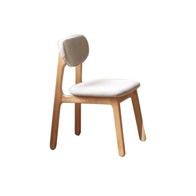 Reina Dining Chair - Gravel White - 1 - Wooden chair with white cushion, minimalist design, modern aesthetic, light wood