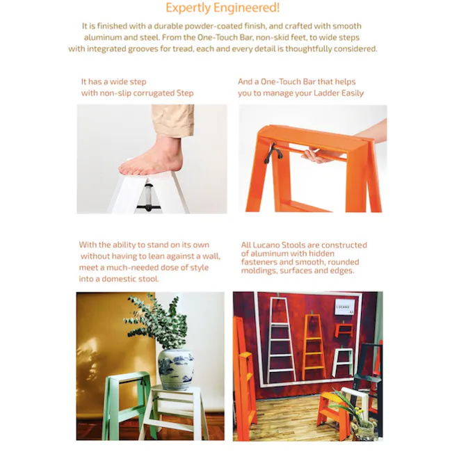 Hasegawa Lucano Aluminium 4 Step Ladder - Mustard Yellow - 6 - Durability powder-coated finish, smooth aluminum and steel
