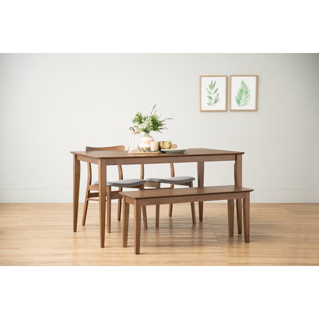Charmant Dining Table 1.4m with Koa Bench 1.1m and 2 Macy Chairs - 2 - Wooden dining table, minimalist design, light wooden