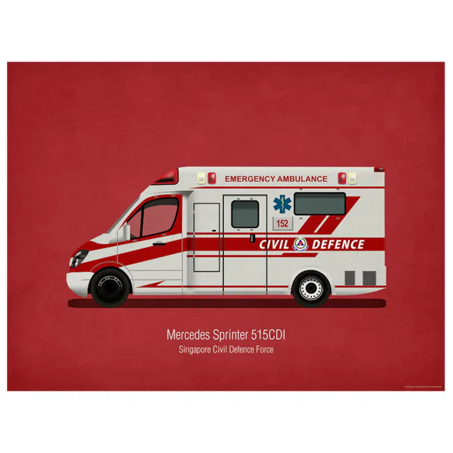 Singapore Yesteryear SCDF Ambulance Poster 30 x 40cm - 1
