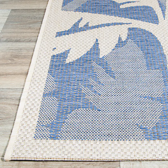 Coastal Flora Flatwoven Rug - Ivory Sapphire (3 Sizes) - 4 - Woven rug, blue and white pattern, textured design, natural