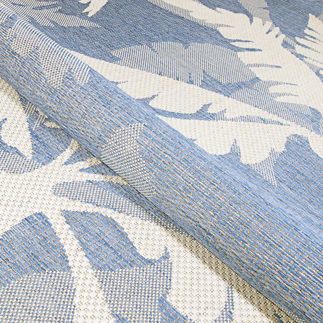 Coastal Flora Flatwoven Rug - Ivory Sapphire (3 Sizes) - 6 - Woven fabric, blue and white pattern, textured surface