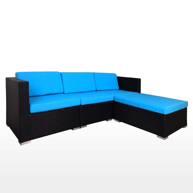 Summer Modular Outdoor Sofa Set - Blue Cushions - 2 - Woven outdoor sofa, vibrant blue cushions, black wicker frame, modern
