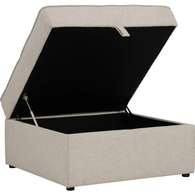 Tony 2 Seater Extended Storage Sofa - 28 - Lightweight fabric sofa with black interior, open storage compartment, beige