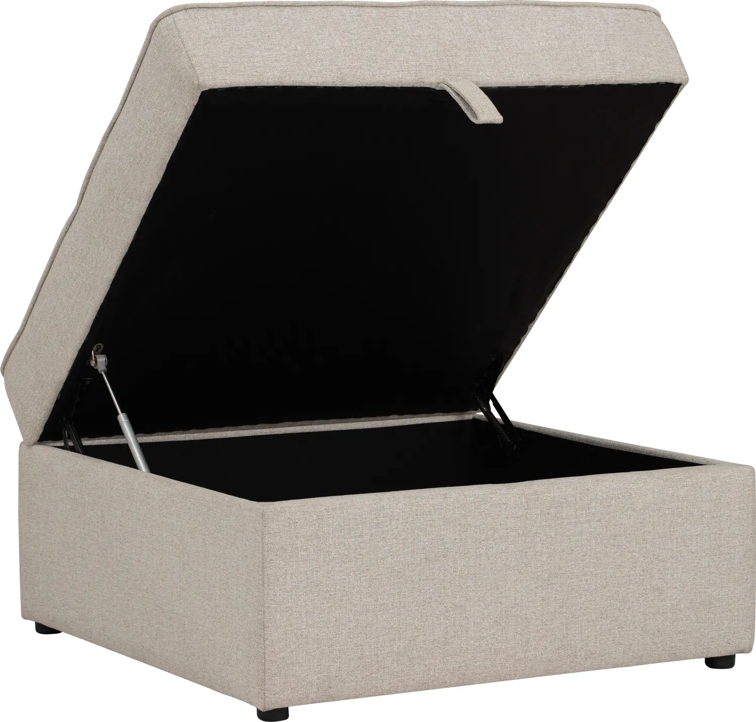 Tony 3 Seater Extended Storage Sofa - 29 - Lightweight fabric sofa with black interior, open storage compartment, beige