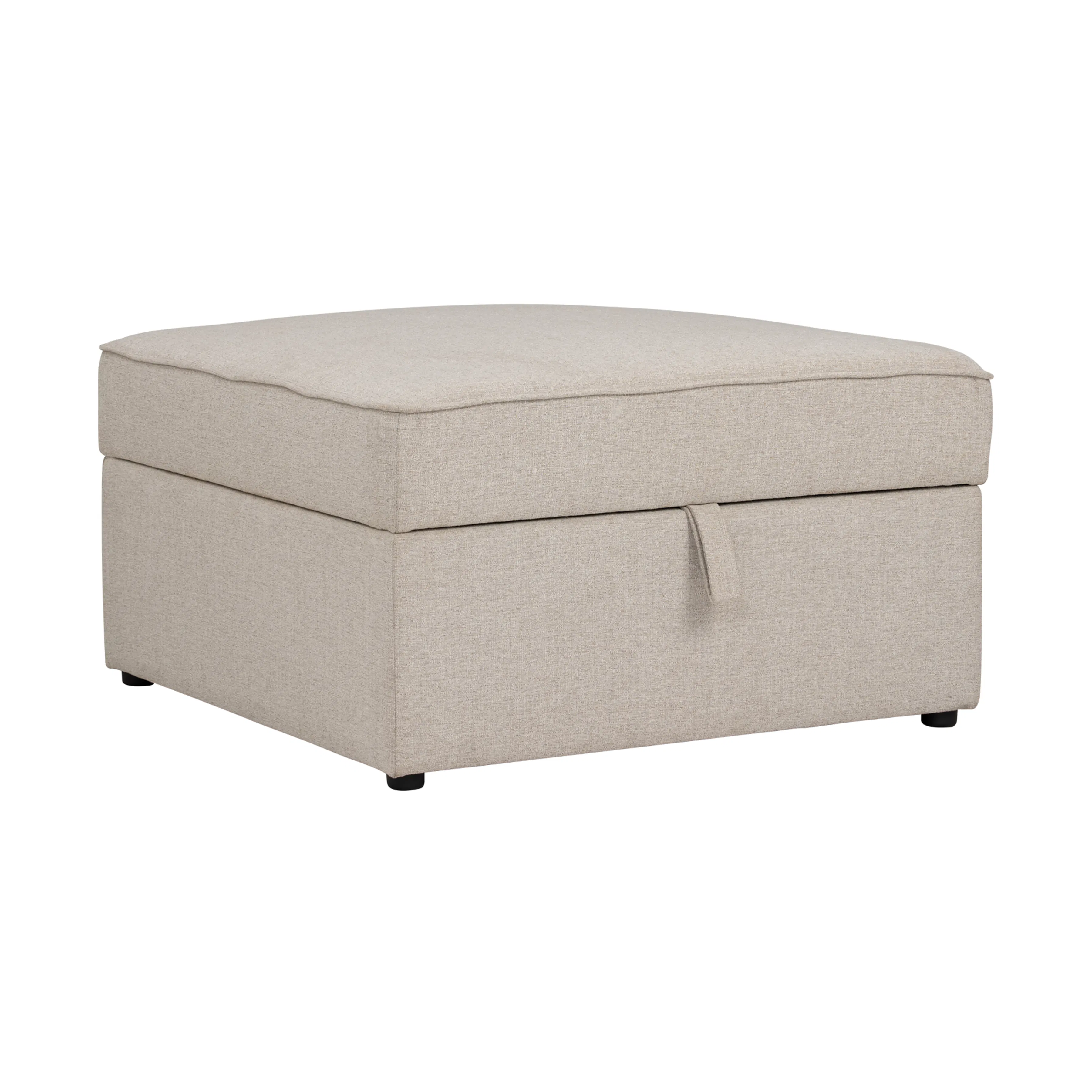 Tony Storage Ottoman - White - 25 - Cream upholstered ottoman, minimalist design, rectangular shape, fabric upholstery, soft