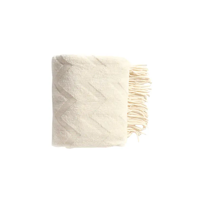 Hikari Chevron Knitted Throw - Off White - 1 - Cream-colored, textured, woven, chevron pattern, soft, luxurious, cozy