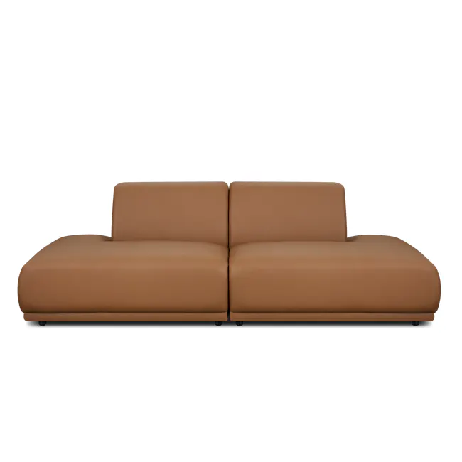 Milan 4 Seater Corner Extended Sofa - Caramel Tan (Faux Leather) - 31 - Brown leather sofa, minimalist design, modern decor