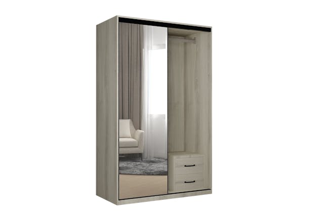 Lorren Sliding Door Wardrobe 2 with Mirror - White Oak - 11