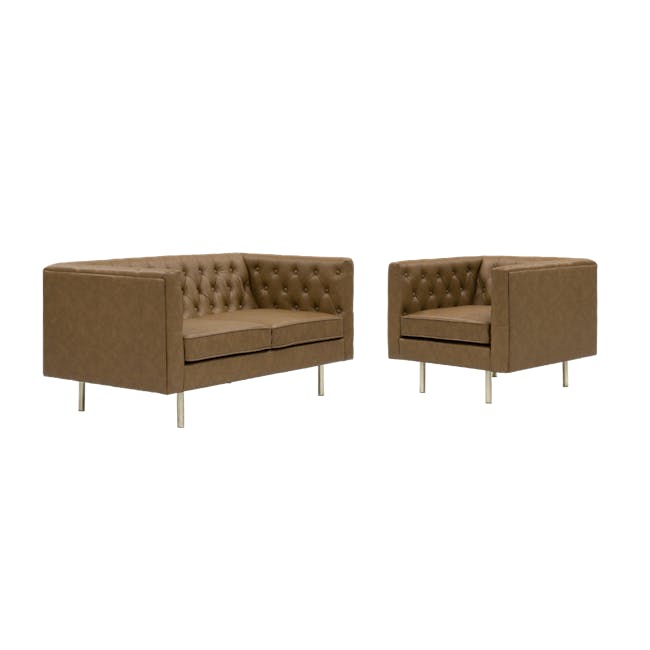 Cadencia 2 Seater Sofa with Cadencia Armchair - Tan (Faux Leather) - 0