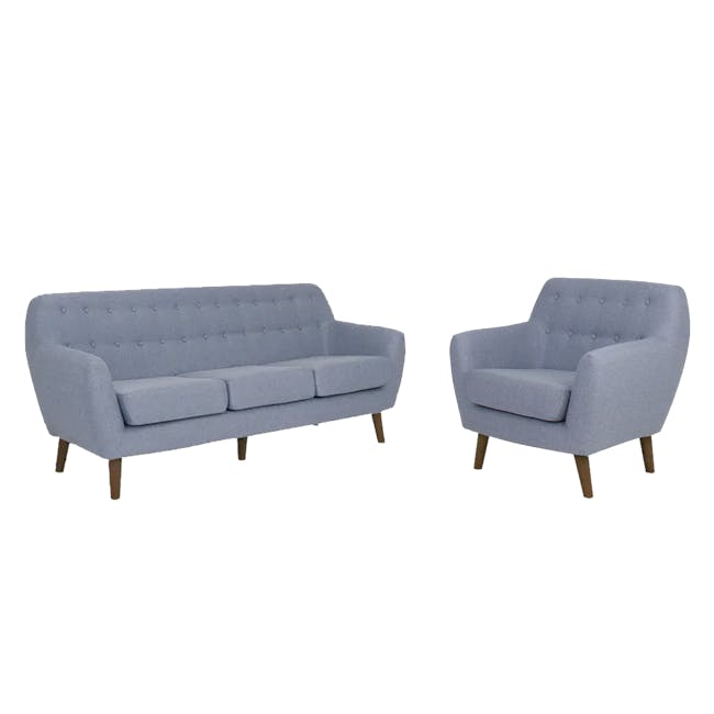 Emma 3 Seater Sofa with Emma Armchair - Dusk Blue - 0