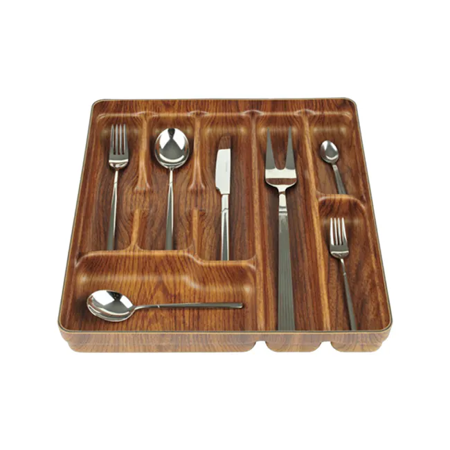 Evelin 7 Spice Cutlery Tray - 2 - Wooden tray, silverware set, neatly arranged, polished, reflective, ergonomic, ergonomic