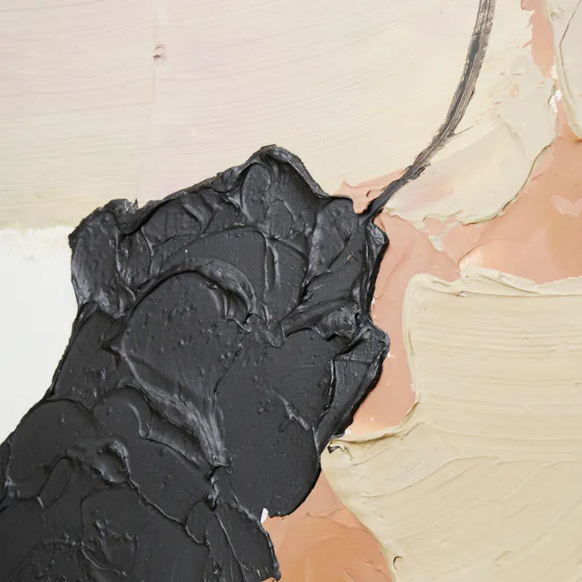 Whispers in Motion 3D Textured Painting 70 x 100 cm - 5 - Severe contrast between black and beige, thick black paint