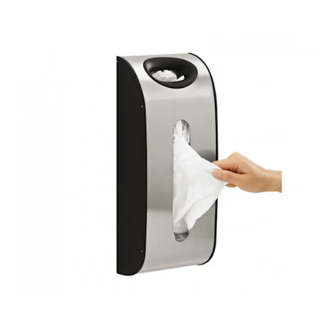 simplehuman Wall Mount Grocery Bag Dispenser - 2 - Disposable trash bin, hand holding tissue, paper towel dispenser, white