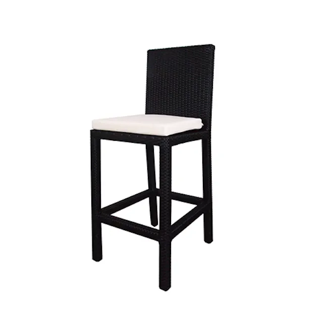 Midas 4 Chair Bar Set - White Cushion - 4 - Bar stool with black metal frame and white cushion, modern outdoor furniture