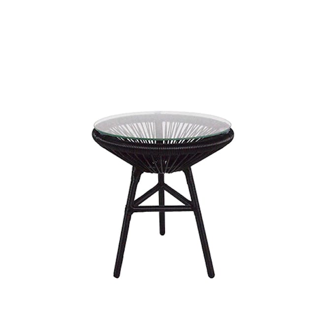 Shelton Outdoor Coffee Table - 1 - glass-top outdoor dining stool, black metal frame, modern outdoor furniture, stylish