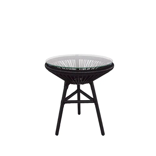 Shelton Patio Set - White Pillow - 5 - glass-top outdoor dining stool, black metal frame, modern outdoor furniture, stylish