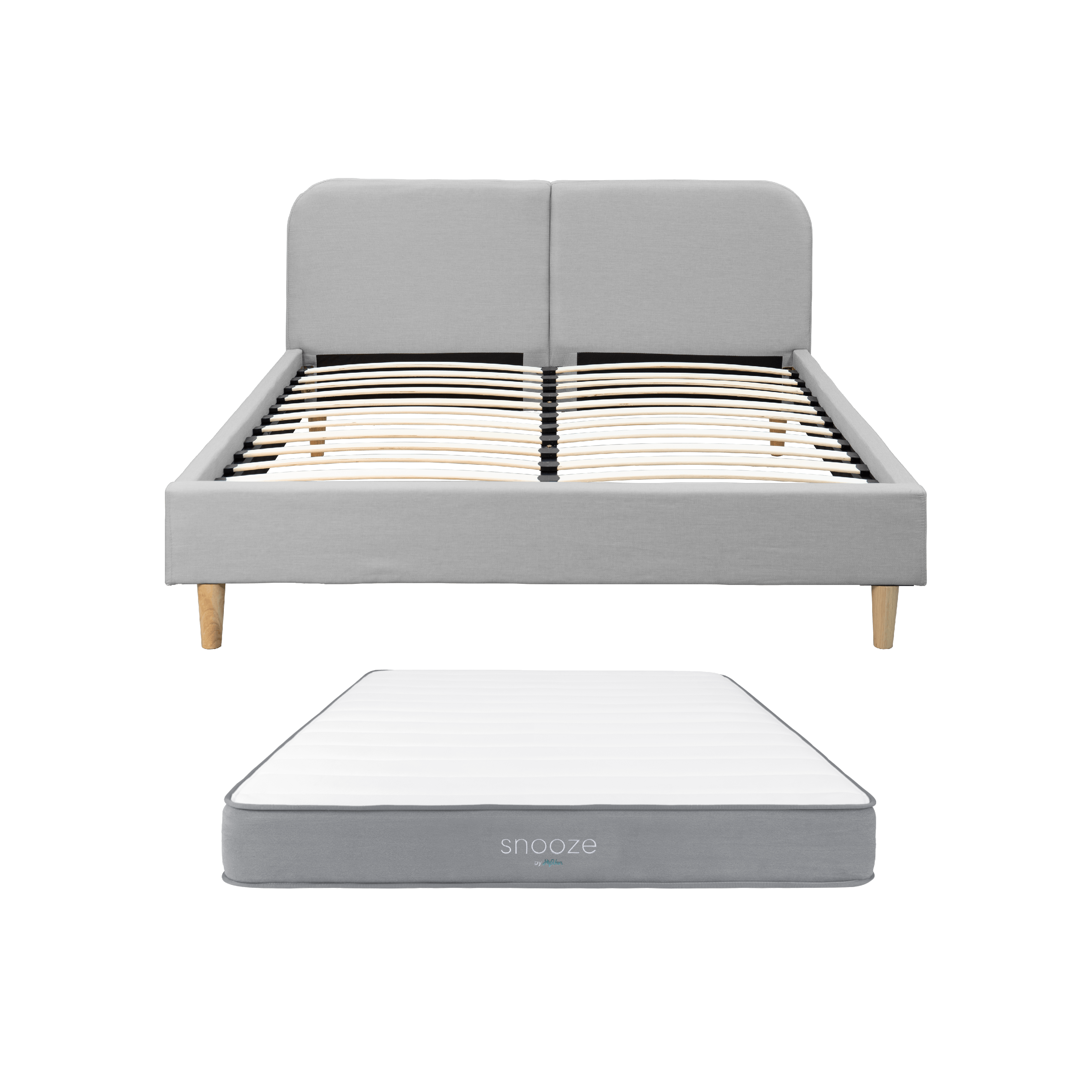 Nolan Queen Bed in Silver with Snooze Mattress