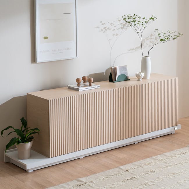 Heidi Extendable TV Cabinet 2.1m-3.1m - Oak - 2 - Wooden sideboard, minimalist design, light wood finish, vertical slats