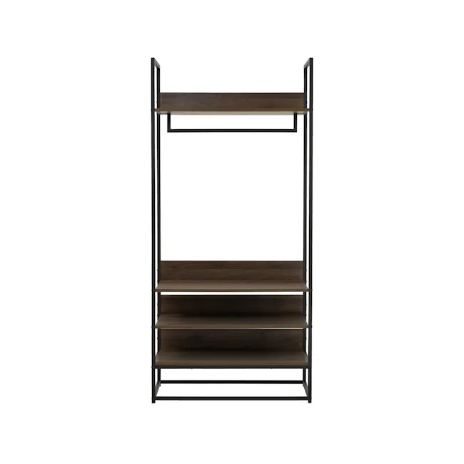 Capri Open Wardrobe with 3 Shelves - 1 - modern shelving unit, minimalist design, industrial aesthetic, dark wood finish
