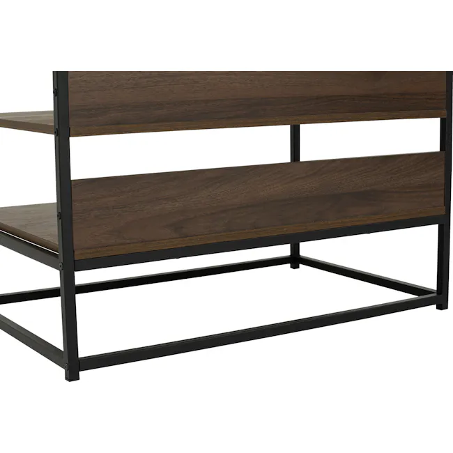 Capri Open Wardrobe with 3 Shelves - 14 - Wooden shelf with metal frame, minimalist design, dark wood top, horizontal slats
