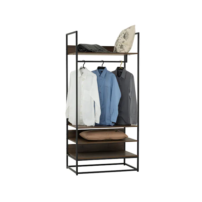 Capri Open Wardrobe with 3 Shelves - 2 - modern wardrobe, minimalist shelving, black metal frame, two-tiered design, white