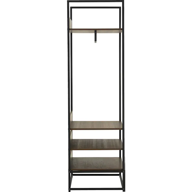Capri Open Wardrobe with 3 Shelves - 4 - Modern minimalist shelving unit, sleek black metal frame, wooden plank shelves