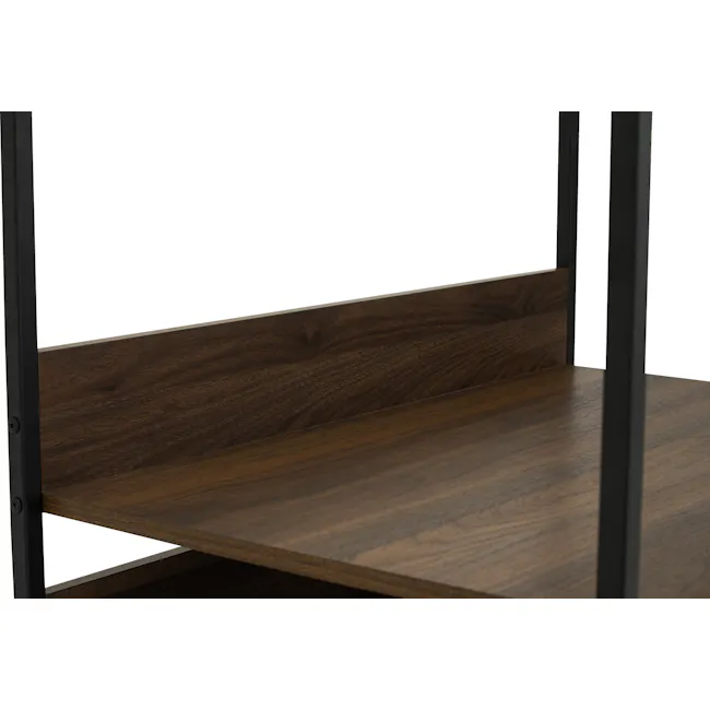 Capri Open Wardrobe with 3 Shelves - 9 - Wooden shelf with black metal frame, minimalist design, dark wood grain finish