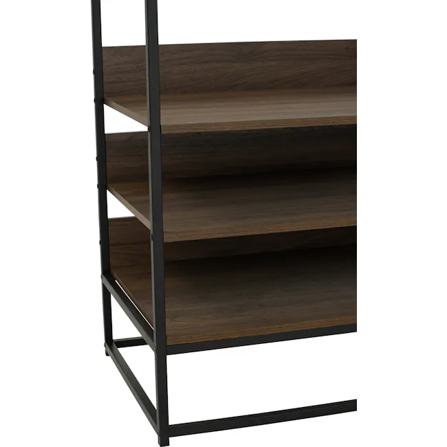 Capri Open Wardrobe with 3 Shelves - 11 - Wooden shelf with metal frame, minimalist design, dark wood top, black metal