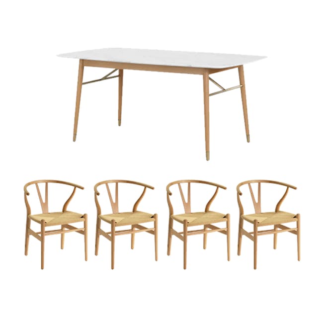Hagen Marble Dining Table 1.8m with 4 Caine Chairs in Natural - 0