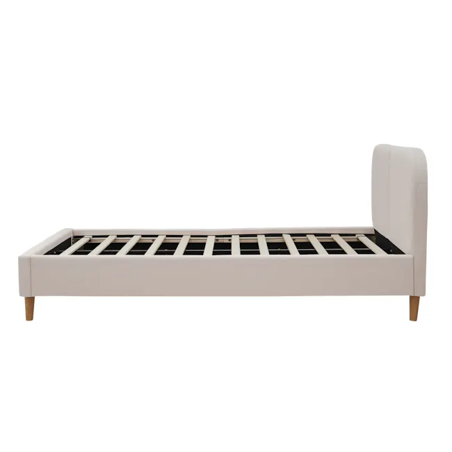 Nolan Super Single Bed - Oatmeal - 5 - White bed frame with wooden slats, minimalist design, modern aesthetic, clean lines