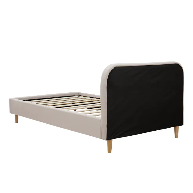 Nolan Super Single Bed - Oatmeal - 6 - Modern minimalist bed frame, white and black color scheme, wooden slats, integrated