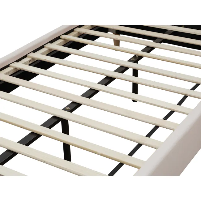 Nolan Super Single Bed - Oatmeal - 8 - Wooden slats, black metal frame, light wood finish, wooden plank, horizontal slats