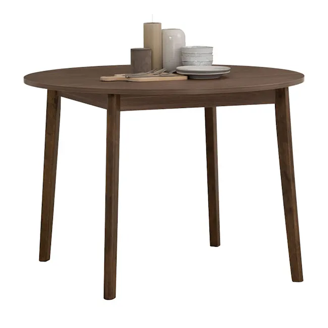 Sergio Round Dining Table 1m - Cocoa - 4 - Round wooden dining table, minimalist design, natural wood finish, sturdy legs