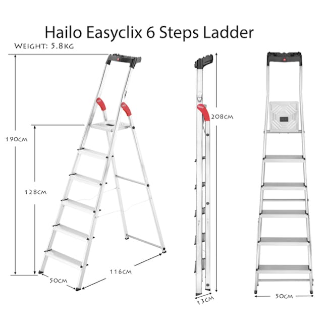 Hailo Aluminium 6 Step Ladder (2 Step Sizes) - 2