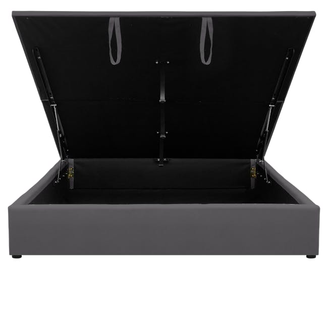 Nolan King Storage Bed in Hailstorm with 2 Asher Narrow Bedside Table - 3 - Sleek black piano with adjustable straps