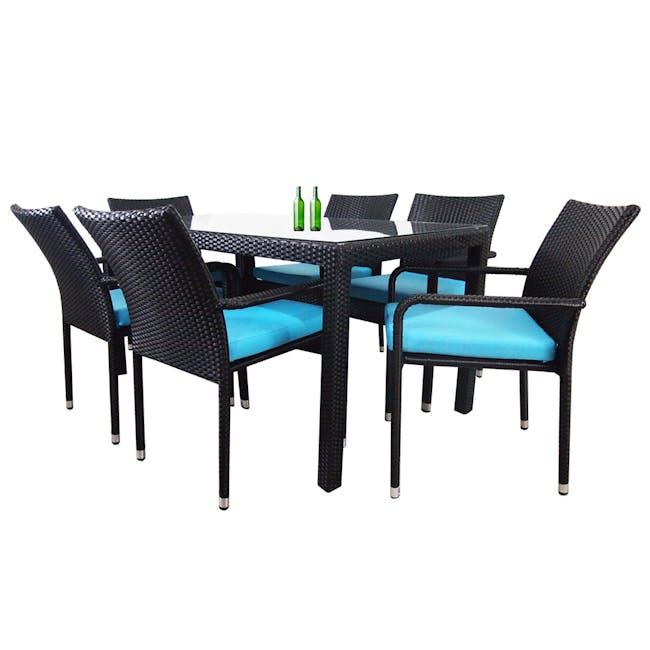 Boulevard Outdoor Dining Set with 6 Chair - Blue Cushion - 1