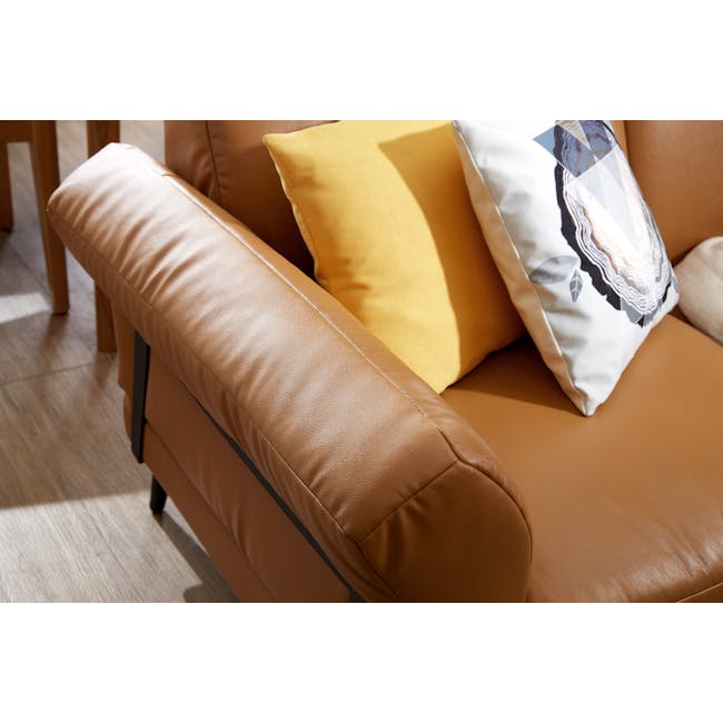 Theo 3 Seater Sofa - Tan (Genuine Cowhide + Faux Leather, Adjustable Headrest) - 11