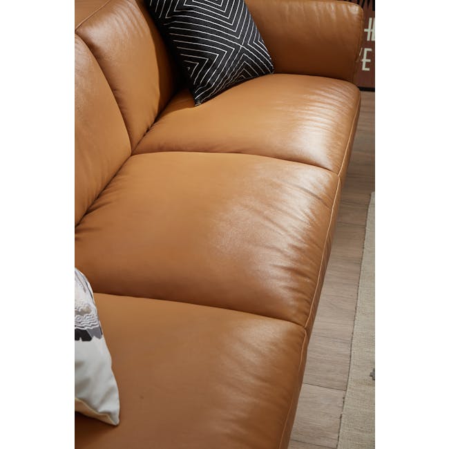 Theo 3 Seater Sofa - Tan (Genuine Cowhide + Faux Leather, Adjustable Headrest) - 6