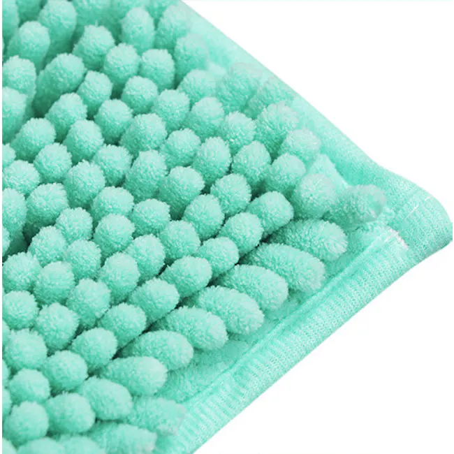 Cora Chenille Bath Mat - Mint Green - 3 - Soft, fluffy, turquoise, textured, fluffy blanket, cozy throw, comfortable fabric