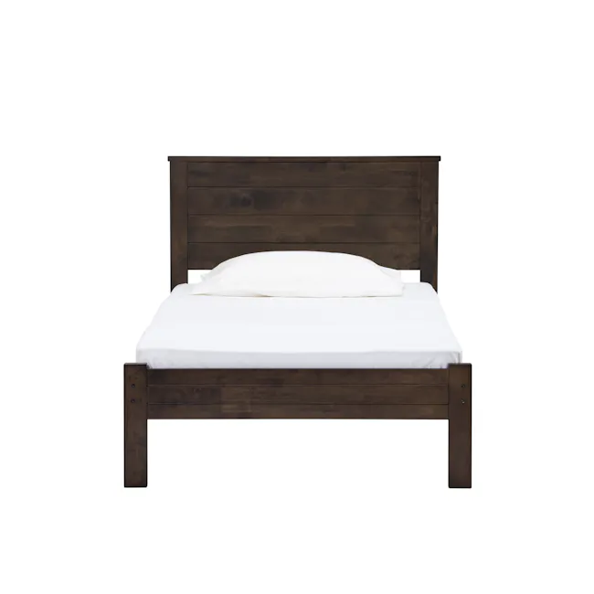 Barrett Single Trundle Bed - Dark Chestnut - 6 - Dark wood bed frame, white bedding, minimalist design, rustic aesthetic